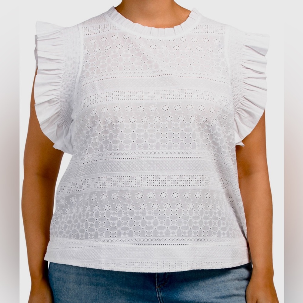 ENDLESS ROSE 3X Plus Ruffle Sleeve Embroidered Top White